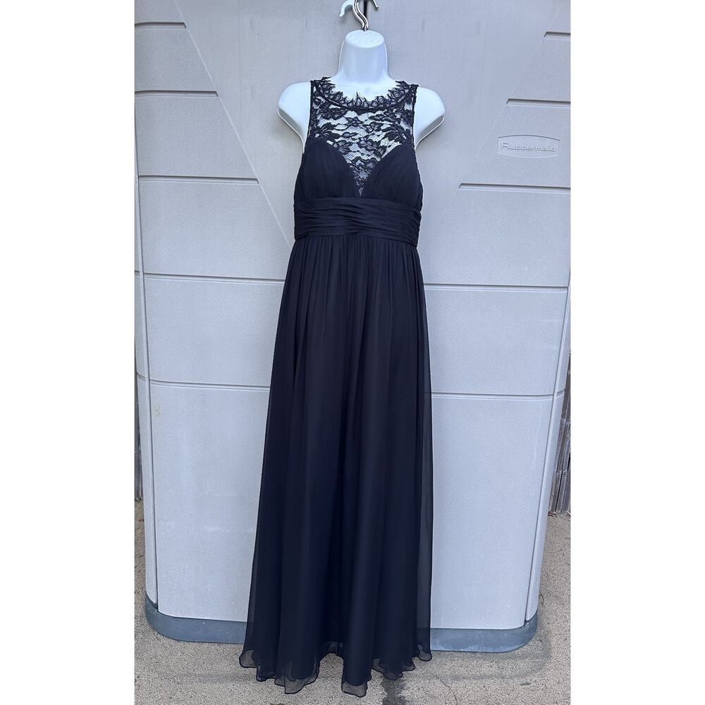 Aidan Mattox Black Illusion Neckline Lace & Silk Chiffon Gown Sz 6 Party Formal - Picture 6 of 16
